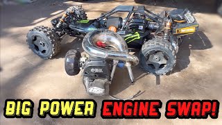 SWAPPING a 7.5HP ENGINE into my HPI Baja 5B!!