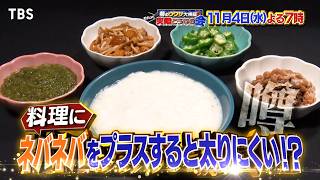 料理にネバネバをプラスすると太りにくい? ネバネバパワーを双子で検証!『それって実際どうなの会』11/4(水)【TBS】