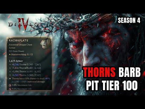 THE BEST AFK TANK! Thorns Barb In Pit Tier 100 - Season 4 Diablo 4