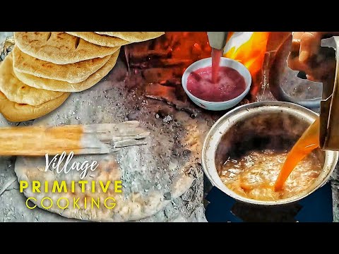 Cooking Bread With Ash And Making Namkeen Chai Tea (Noon Chai) | Primitive Cooking | Village Cooking