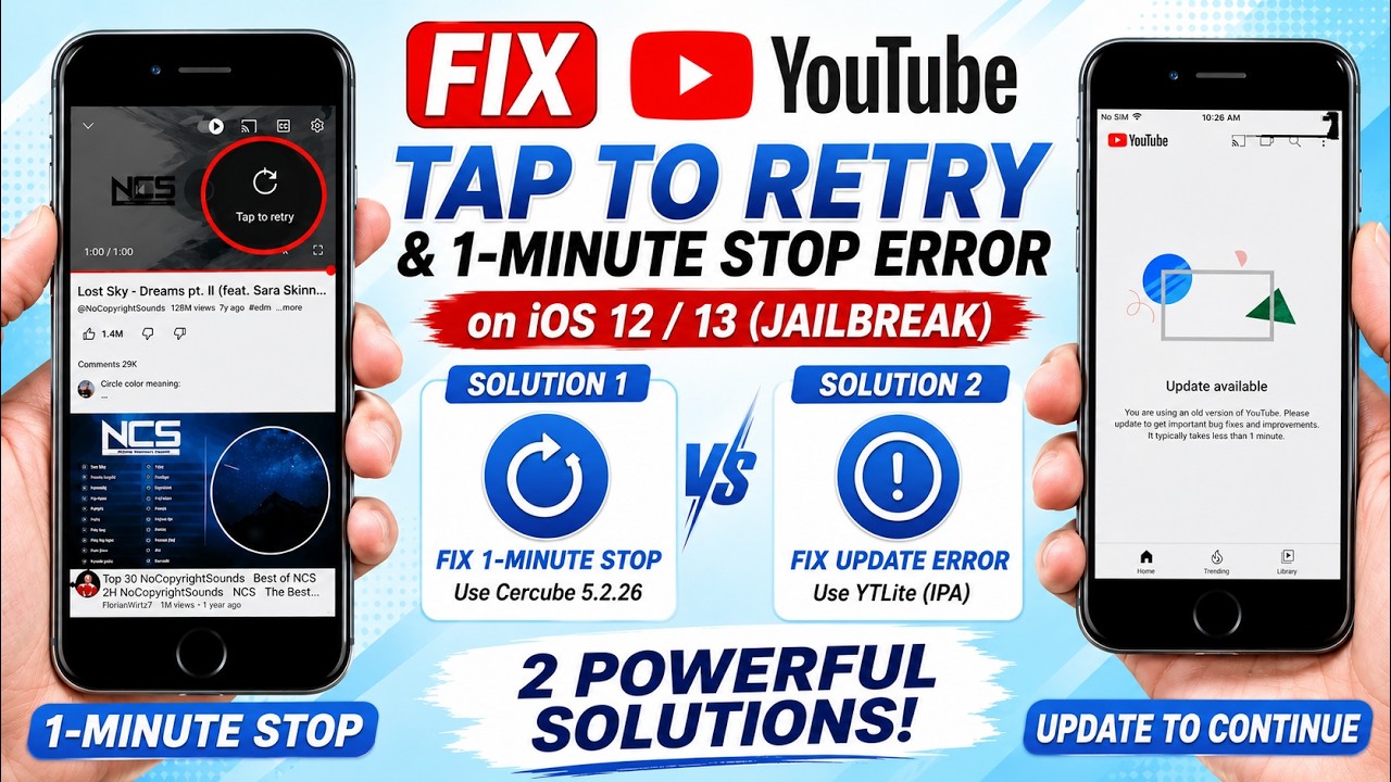 2 Methods FIX YouTube " Tap to Retry /1-Minute Stop / Update Erro "on iOS 12/13