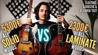 Video thumbnail for All LAMINATE vs All SOLID Woods Archtop Jazz Guitar Comparison: Ibanez AF-200 vs Heritage H-575 by Adrián Molina Music