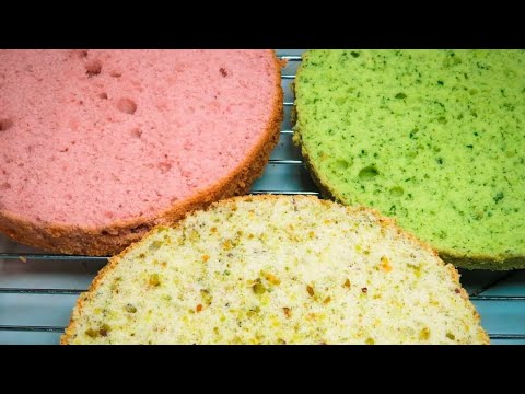 Pistáciový,  jahodový a špenátový piškót korpus tortu /Ako zafarbiť korpus prirodzene farbiva