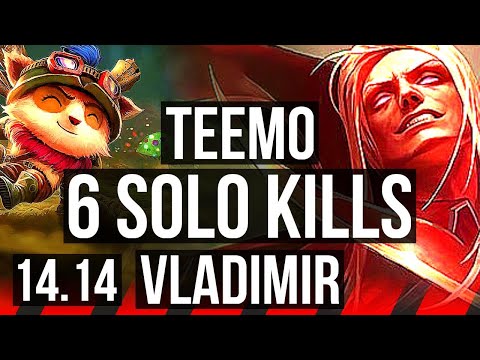 TEEMO vs VLADIMIR (TOP) | 6 solo kills, 900+ games | NA Diamond | 14.14