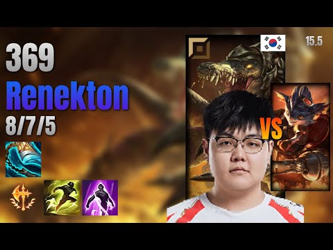 369 Top Renekton vs Rumble lol KR solo rank Full Game 15.5 | 369 레넥톤 vs 럼블