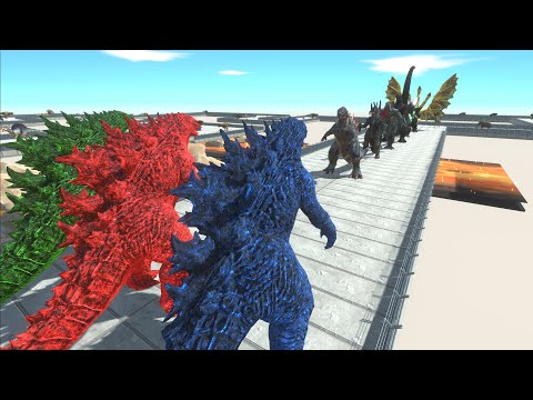 GODZILLA GREEN & GODZILLA RED & GODZILLA BLUE VS GHIDORAH  DEATHRUN - Animal Revolt Battle Simulator