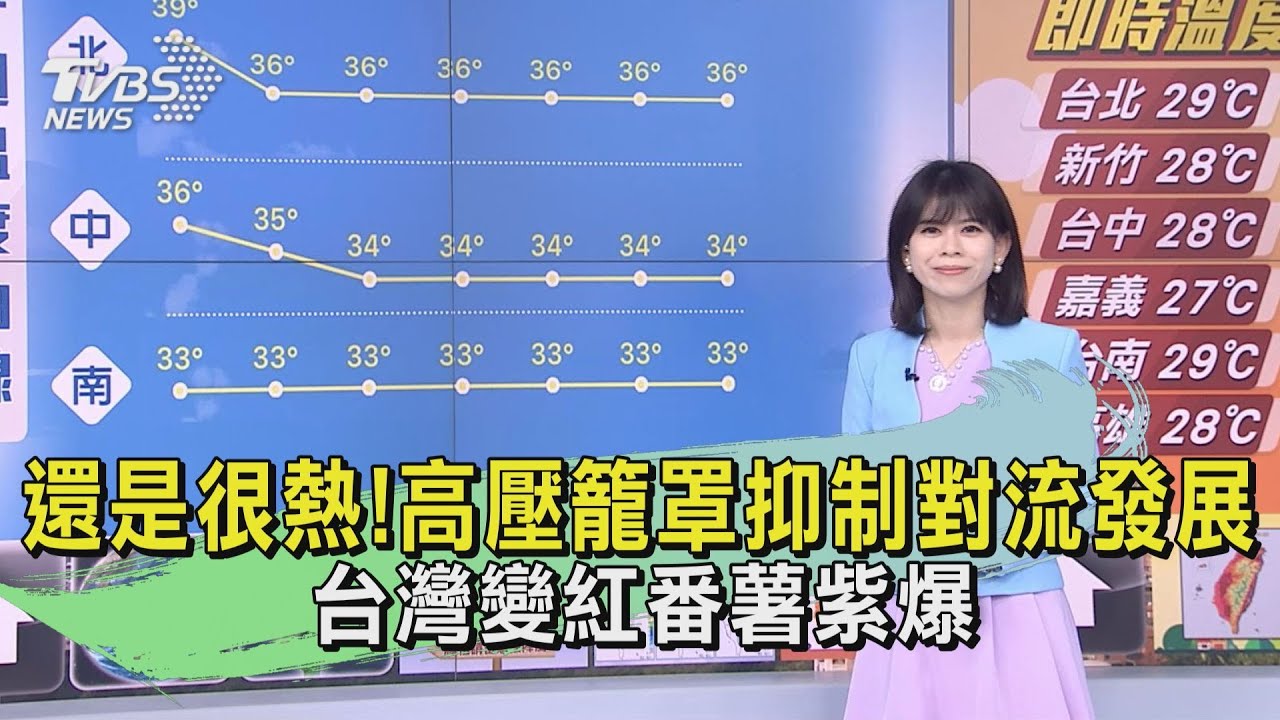 還是很熱！高壓籠罩抑制對流發展　台灣變紅番薯紫爆