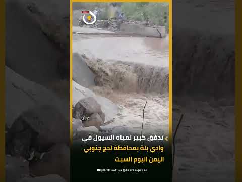 تدفق كبير لمياه السيول في وادي بلة بمحافظة لحج جنوبي #اليمن اليوم السبت#بران_برس‏#yemen