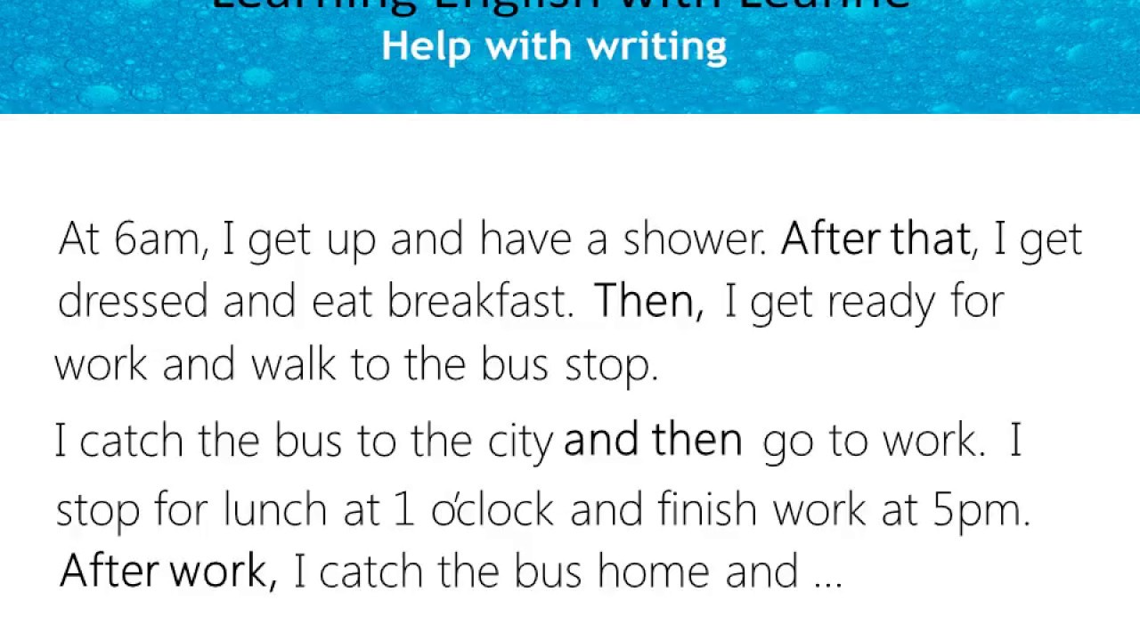 Daily Routine: Words for order & sequence with paragraphs in English