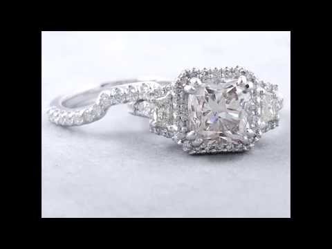 4.06 ctw Cushion Cut Diamond Engagement Ring and Wedding Ring Set - BigDiamondsUSA