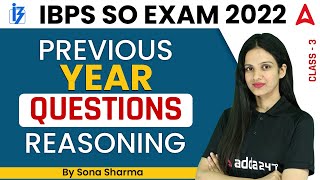 IBPS SO 2022 | IBPS SO Reasoning Previous Year Questions Class 3 | By Sona Sharma