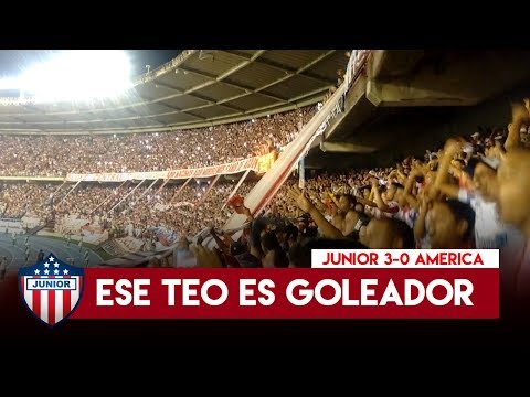 "Teo goleador - Frente Rojiblanco, Junior 3-0 America 2017" Barra: Frente Rojiblanco Sur • Club: Junior de Barranquilla