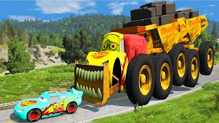 Download lagu Giant LOGS DUMP TRUCK McQueen Eater VS Cars Lightning McQueen Escape Monster Beamng Drive #3 mp3