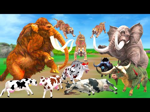Woolly Mammoth vs Mastodon Fight Prehistoric Mammals vs Modern Mammals Attack Giant Tiger Cow