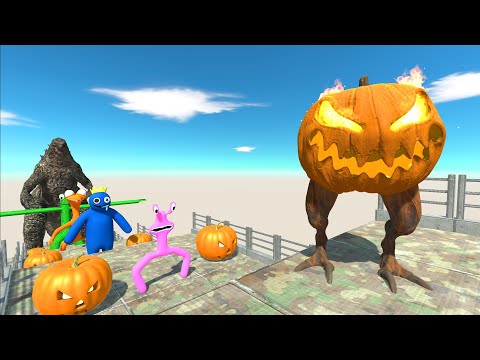 Pumkin Lantern Halloween Death Fall vs Rainbow Friends - Animal Revolt Battle Simulator