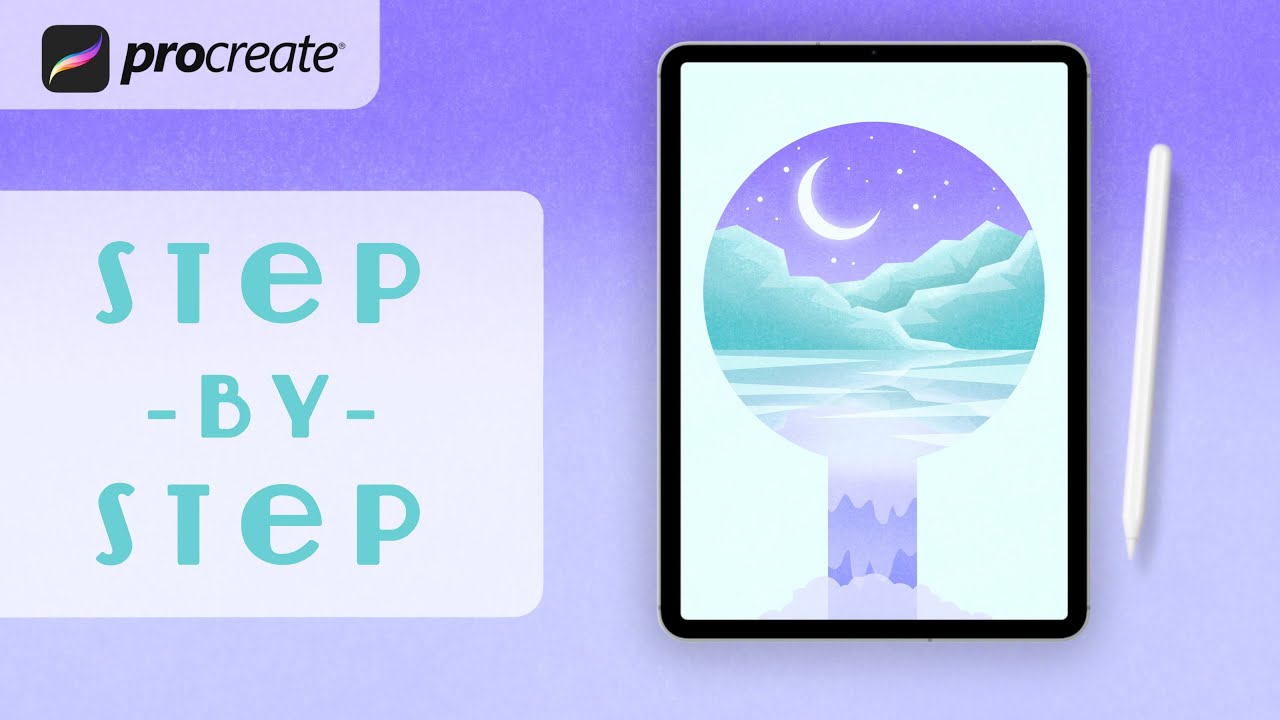 Procreate Step by Step Tutorial - Moonlit Waterfall