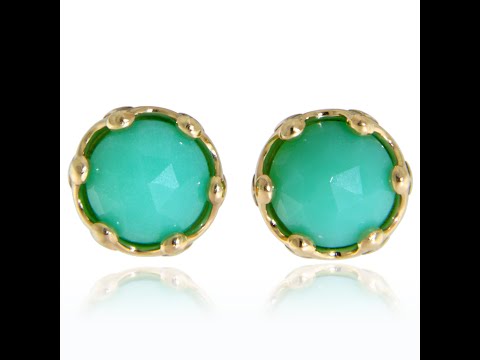 Cercei Stud Aur 14k Crisopraz Natural Colectia Miniature Royals - Prospetime Nobila
