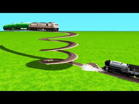 AI HIGHEST SPEED TRAINS VS EXTREME ROUND SHAPED RAILWAY TRACKS RISKY TRACKS🔺Train Simulator #beamng