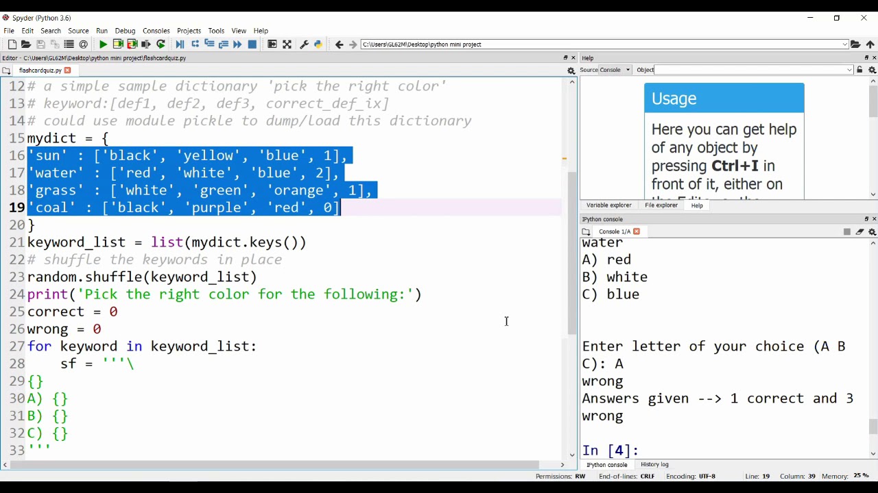 Fash card quiz in python