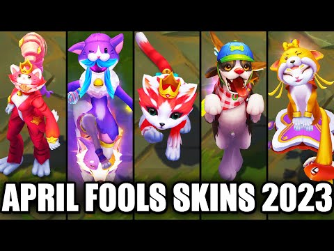 All New April Fools 2023 Cats vs Dogs Skins Spotlight Kled Yuumi Kindred Nidalee (League of Legends)