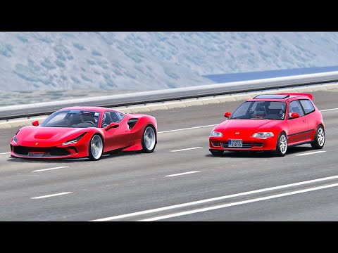 Ferrari F8 Tributo vs Honda Civic EG6 1500 HP - Drag Race 20KM