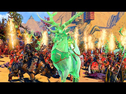 HIGH ELVES and WOOD ELVES vs CHAOS - Massive TotalWar Warhammer 3 cinematic battle