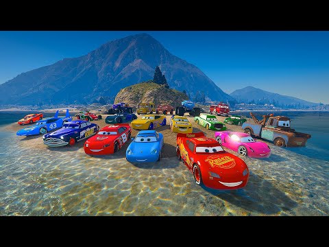 Crazy Cars vs Log Challenge McQueen Mater The King Cruz Ramirez Chick Hicks & Friends Monster Trucks