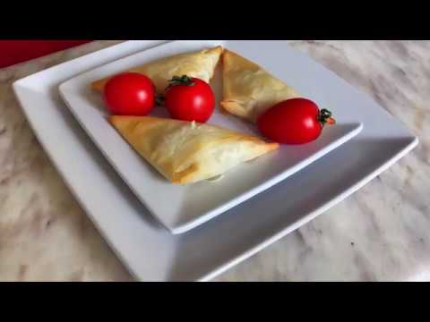 Filo pastry triangle pies | Phyllo pastry with feta, farmer’s cheese and leek | Baked samosa recipe