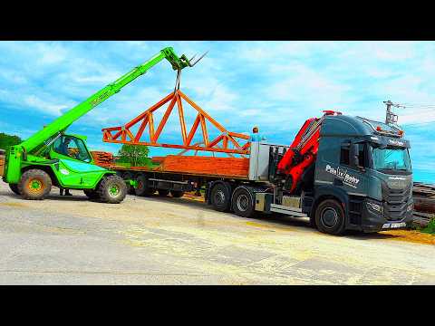 How Giant 12-Meter Logs Are Turned Into Large Roof Trusses