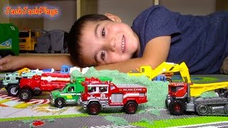Toy Trucks for Kids: Matchbox Truck Toys UNBOXING: Fire Engine and Tow | Playing with Kinetic Sand