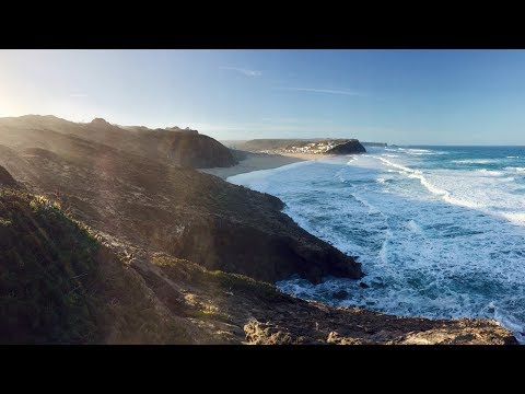Aerial shots and beach footage of Monte Clerigo