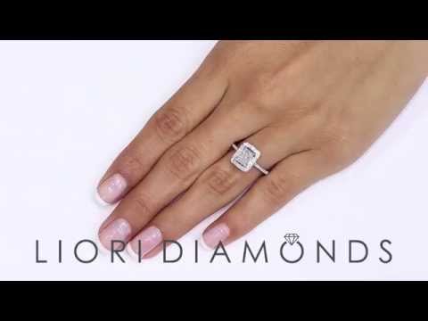 ER-0249 - 1.22 Carat G-SI1 Radiant Cut Natural Diamond Engagement Ring 14k Gold Pave Halo