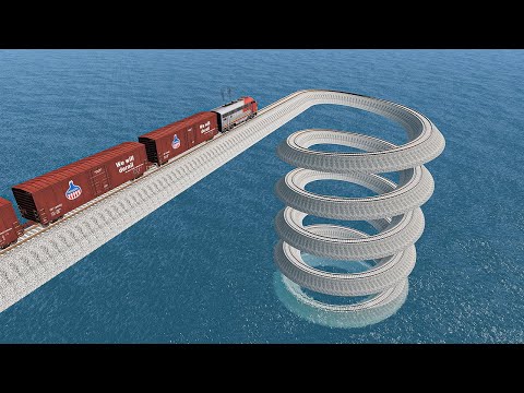 Impossible Spiral Overlapping Rail Tracks Vs Train Crossing - BeamNG.Drive