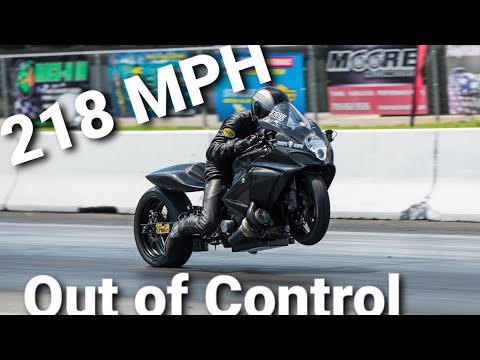 700 HP TURBO GSXR 1000 goes 218mph SIDEWAYS through the Finish Line- Moore Mafia