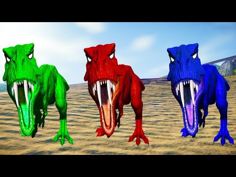 Rexy Color Pack vs Indoraptor, Spinosaurus, I-rex - Jurassic World Evolution Dinosaurs Fighting