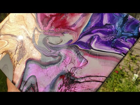 #126 Multiple Blooms on Grey Pillow | Acrylic Pouring UK