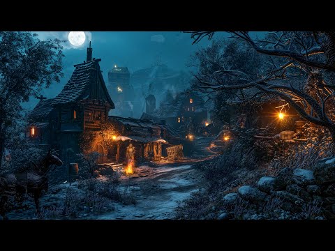 Fantasy Medieval Winter Ambience | Blizzard, Crackling Fire, Wind & Snow for Sleeping & Relaxing