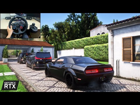 2022 Dodge Challenger SRT Hellcat | MAFIA GANG CONVOY | GTA 5 | Steering wheel gameplay