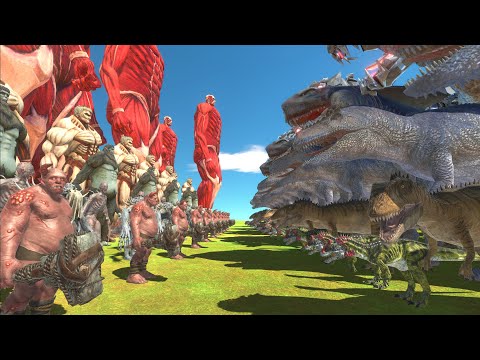 TITAN WAR - COLOSSAL TITAN TEAM vs DINOSAUR EVOLUTION TEAM - Animal Revolt Battle Simulator