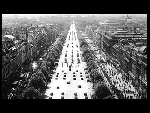General Charles De Gaulle at Bastille Day parade where huge crowd lines the stree...HD Stock Footage