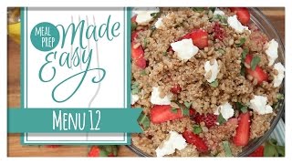 Healthy Meal Prep | Menu 12 | Strawberry Basil Quinoa, Corn Fritters, Salmon Salad by The Domestic Geek