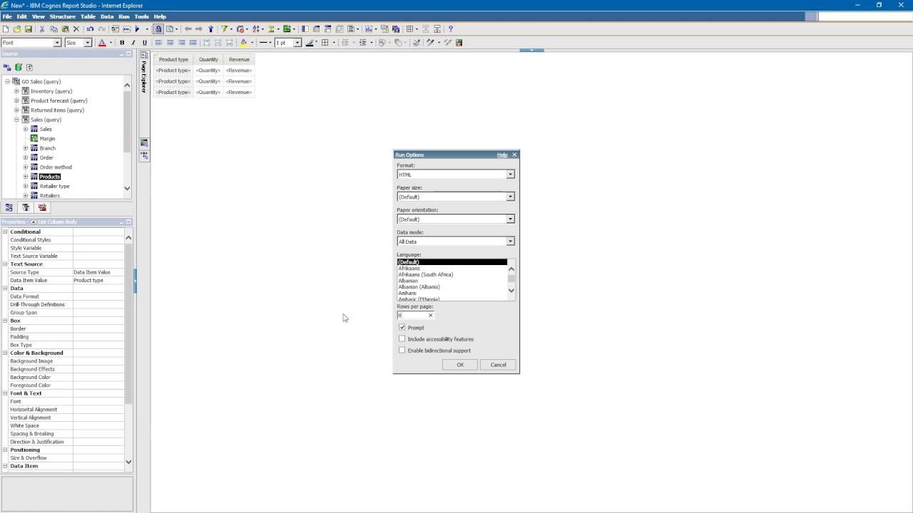 Cognos Report Studio Intro