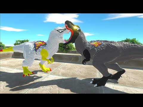 SILVER SUPERMAN T-REX VS WHITE SUPERMAN T-REX DEATH RUN - Animal Revolt Battle Simulator