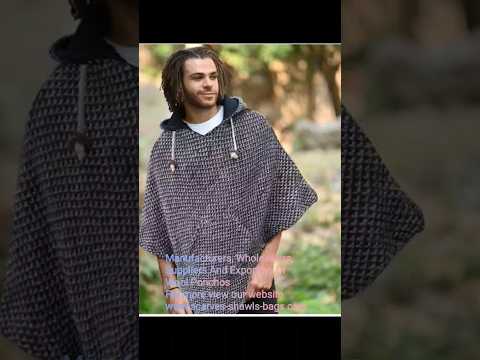 Ec-283 black wool jacquard ponchos