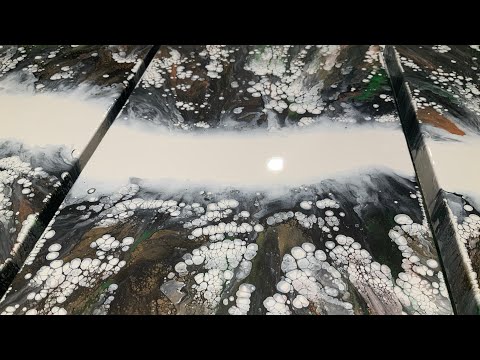 Pearl Cell Cloudy Dutch Pour Triptych | “Granite” Earth Tones | Acrylic Pour Tutorial