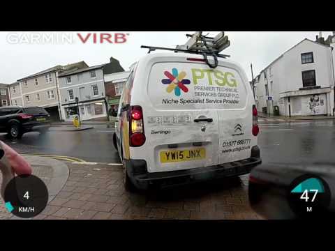 Close pass, then almost collides with cyclist 2 minutes later