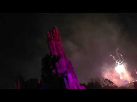 Big Thunder Mountain Railroad at night with fireworks Disney World July 2021
