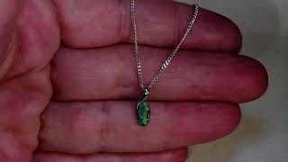 m15789 Natural Australian solid black opal 18k white gold necklace