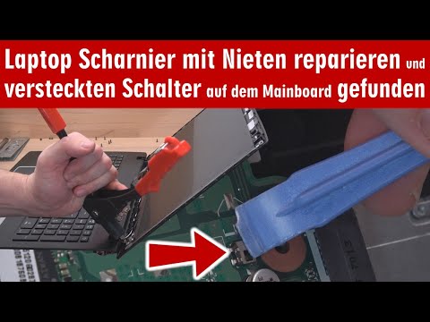 Laptop Scharnier mit Nieten reparieren ⭐ geheimen Schalter auf Mainboard gefunden