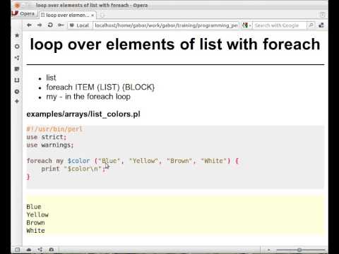 Beginner Perl Maven tutorial 4.3 - foreach loop over list
